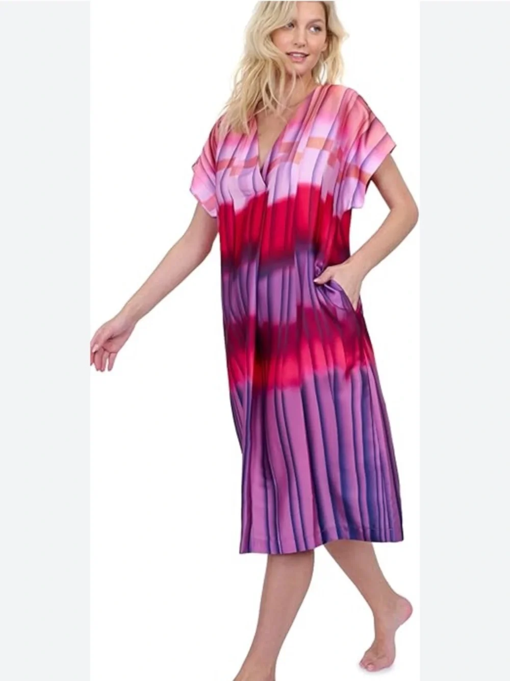Gottex Golden Hour Pink Ombre Swimsuit Cover Up women size S oversized pockets